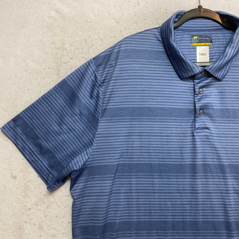 Jack Nicklaus Polo Shirt Mens XXL Blue Short Sleeve Striped Performance Golf - Picture 5 of 9